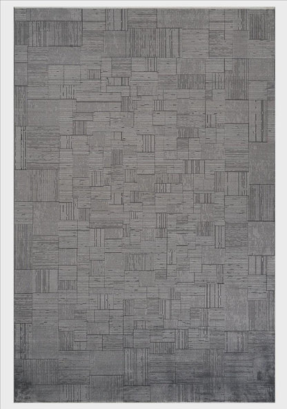 7x10ft, Modern Ash Grey Geometric Area Rug, Bamboo Viscose Blend, Abstract Linear Pattern