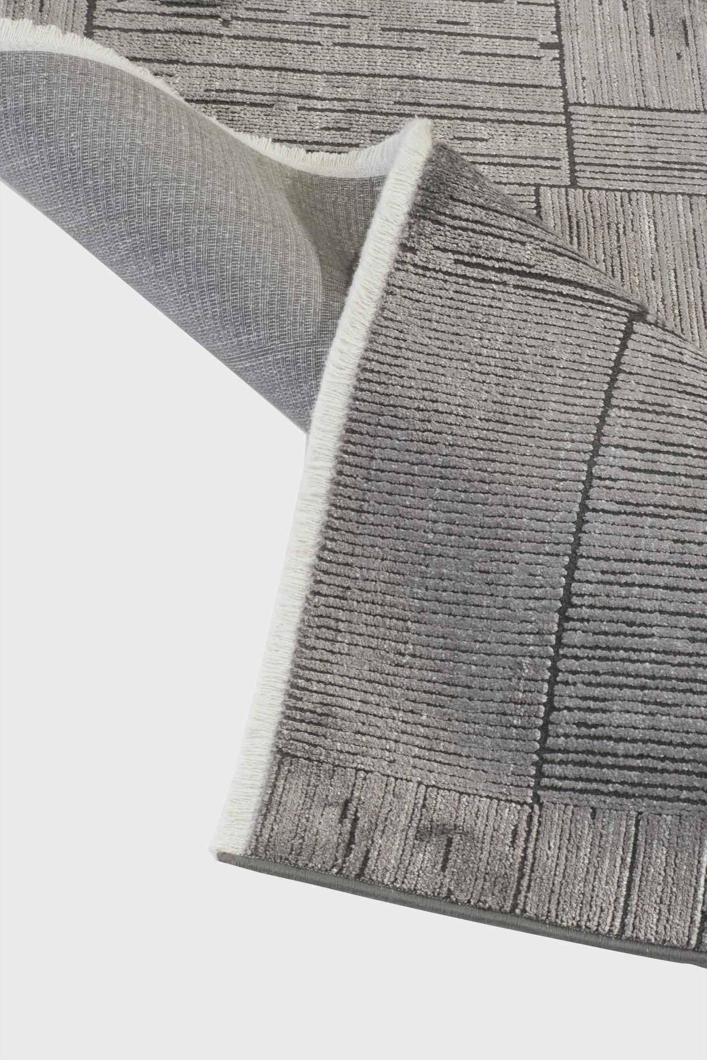 7x10ft, Modern Ash Grey Geometric Area Rug, Bamboo Viscose Blend, Abstract Linear Pattern