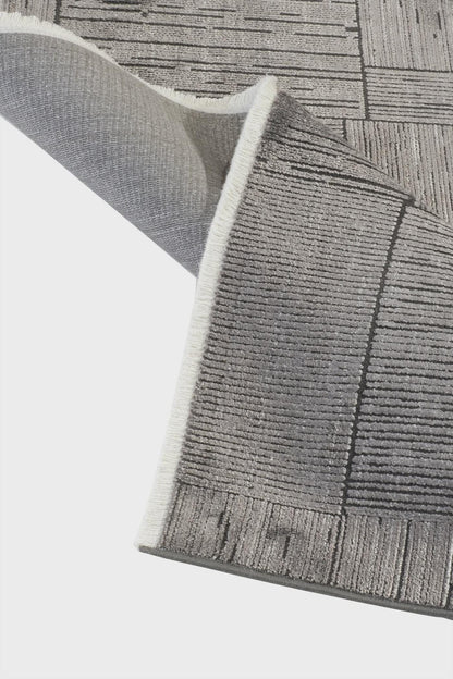 7x10ft, Modern Ash Grey Geometric Area Rug, Bamboo Viscose Blend, Abstract Linear Pattern