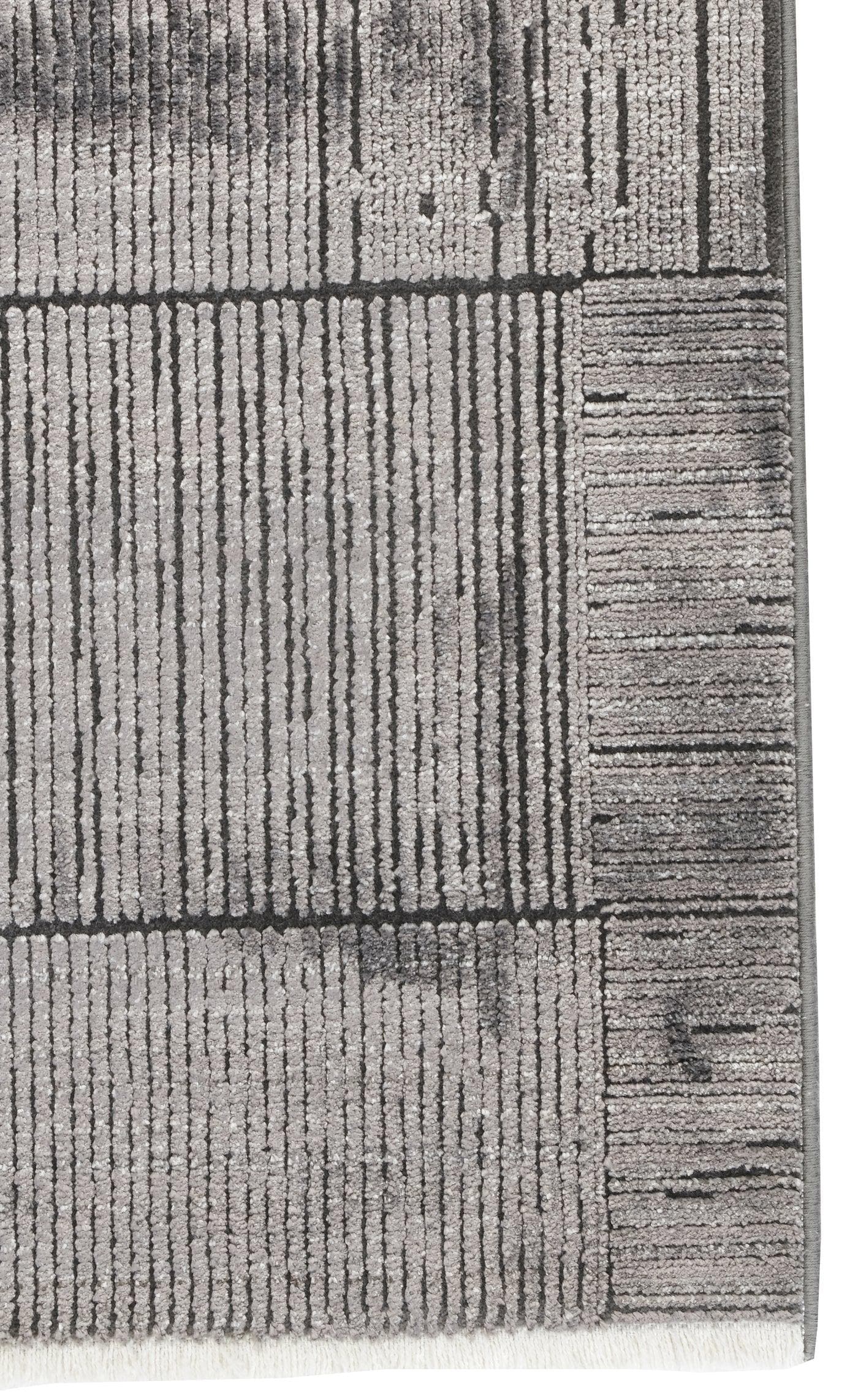 7x10ft, Modern Ash Grey Geometric Area Rug, Bamboo Viscose Blend, Abstract Linear Pattern