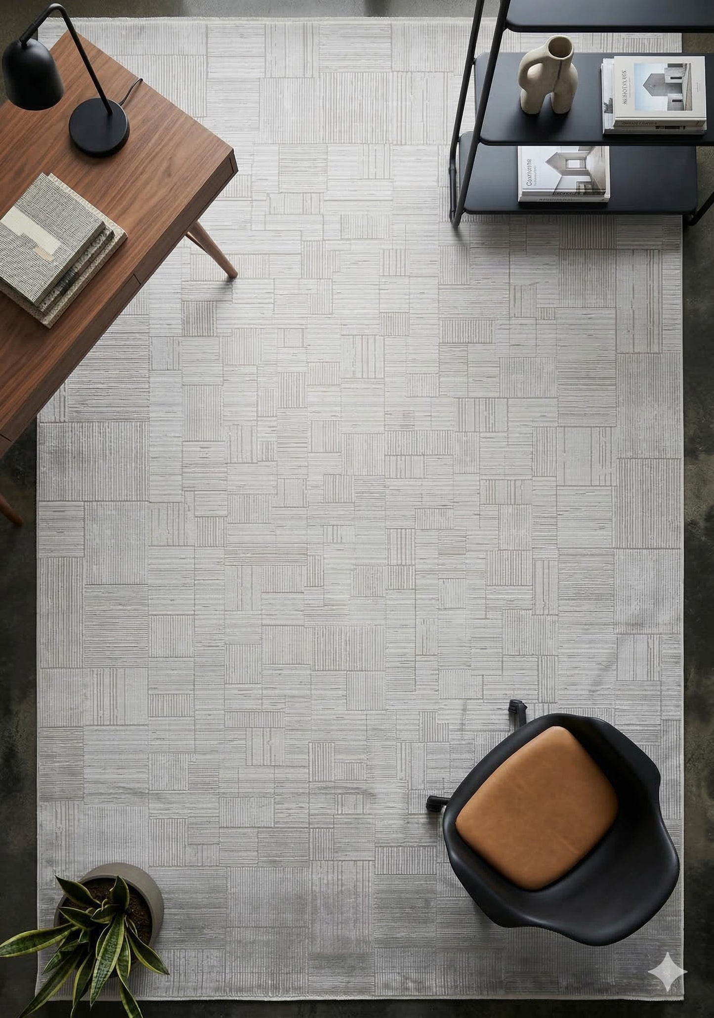7x10ft, Modern Geometric Area Rug, Silver Grey Bamboo Silk Carpet, Abstract Line Design