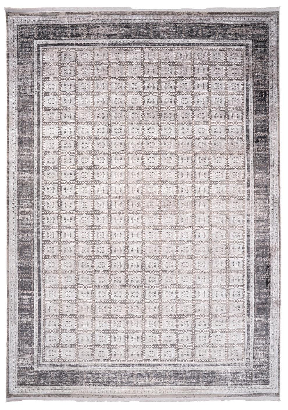 7x10ft, Distressed Oriental Rug, Neutral Gray Viscose Blend, Persian Style Living Room Carpet
