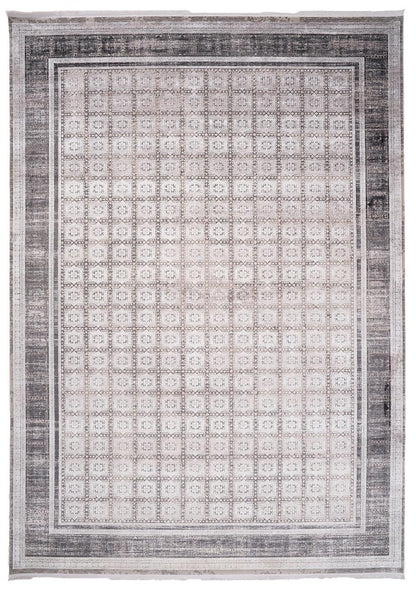 7x10ft, Distressed Oriental Rug, Neutral Gray Viscose Blend, Persian Style Living Room Carpet