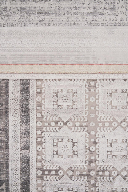 7x10ft, Distressed Oriental Rug, Neutral Gray Viscose Blend, Persian Style Living Room Carpet