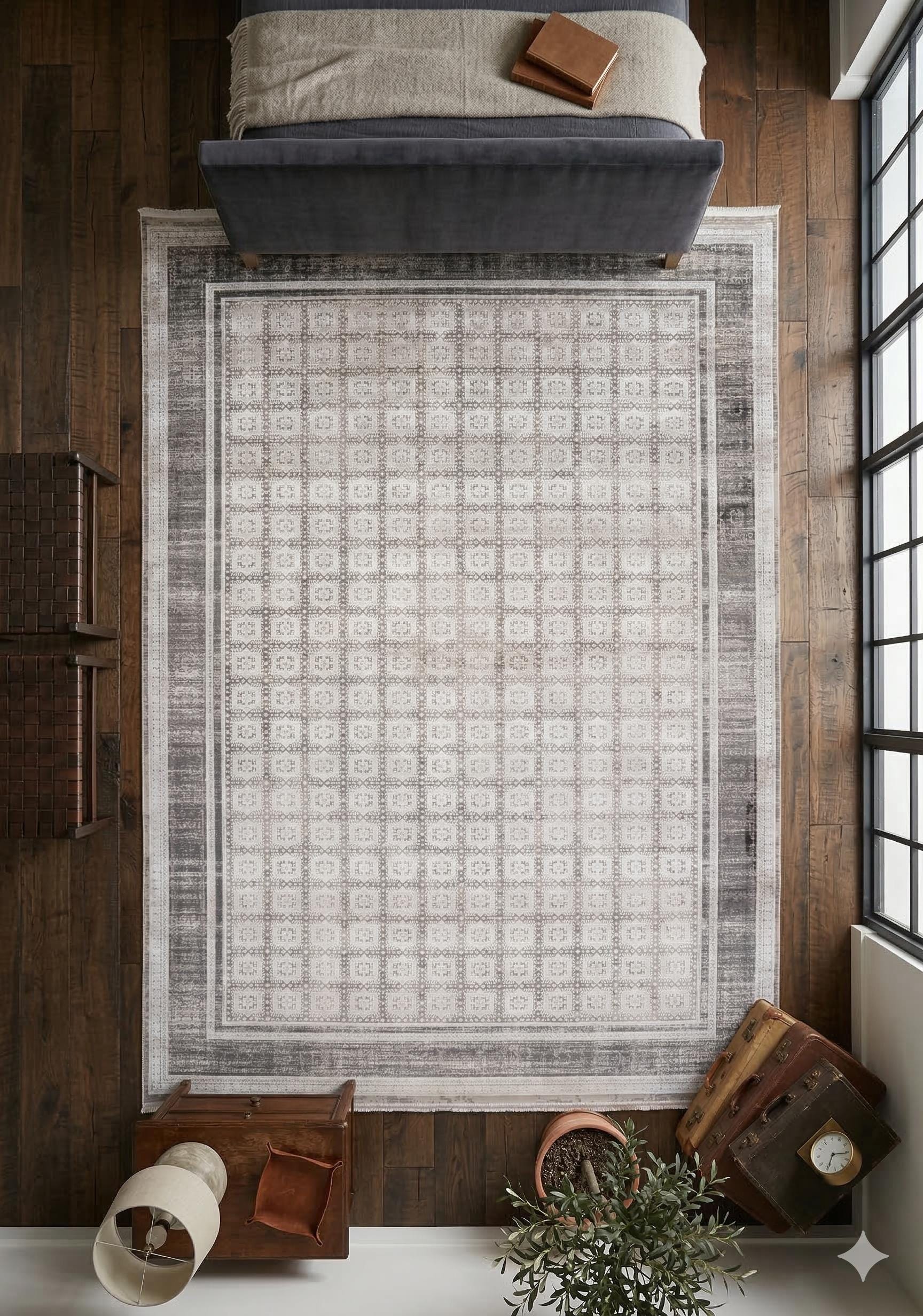 7x10ft, Distressed Oriental Rug, Neutral Gray Viscose Blend, Persian Style Living Room Carpet
