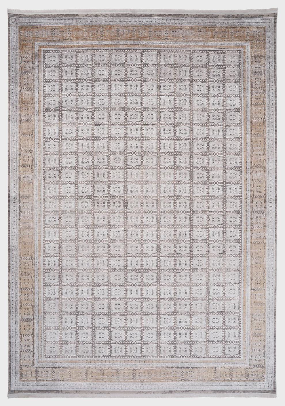 7x10ft, Modern Geometric Viscose Rug, Distressed Neutral Beige Cream Living Room Carpet