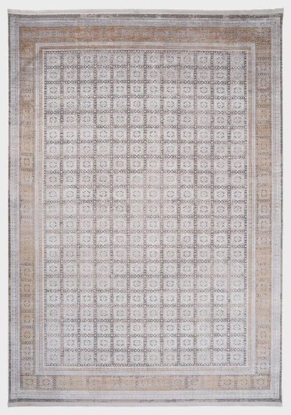 7x10ft, Modern Geometric Viscose Rug, Distressed Neutral Beige Cream Living Room Carpet