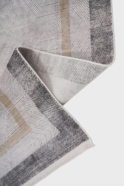7x10ft, Modern Geometric Area Rug, Neutral Grey Beige Viscose Living Room Carpet