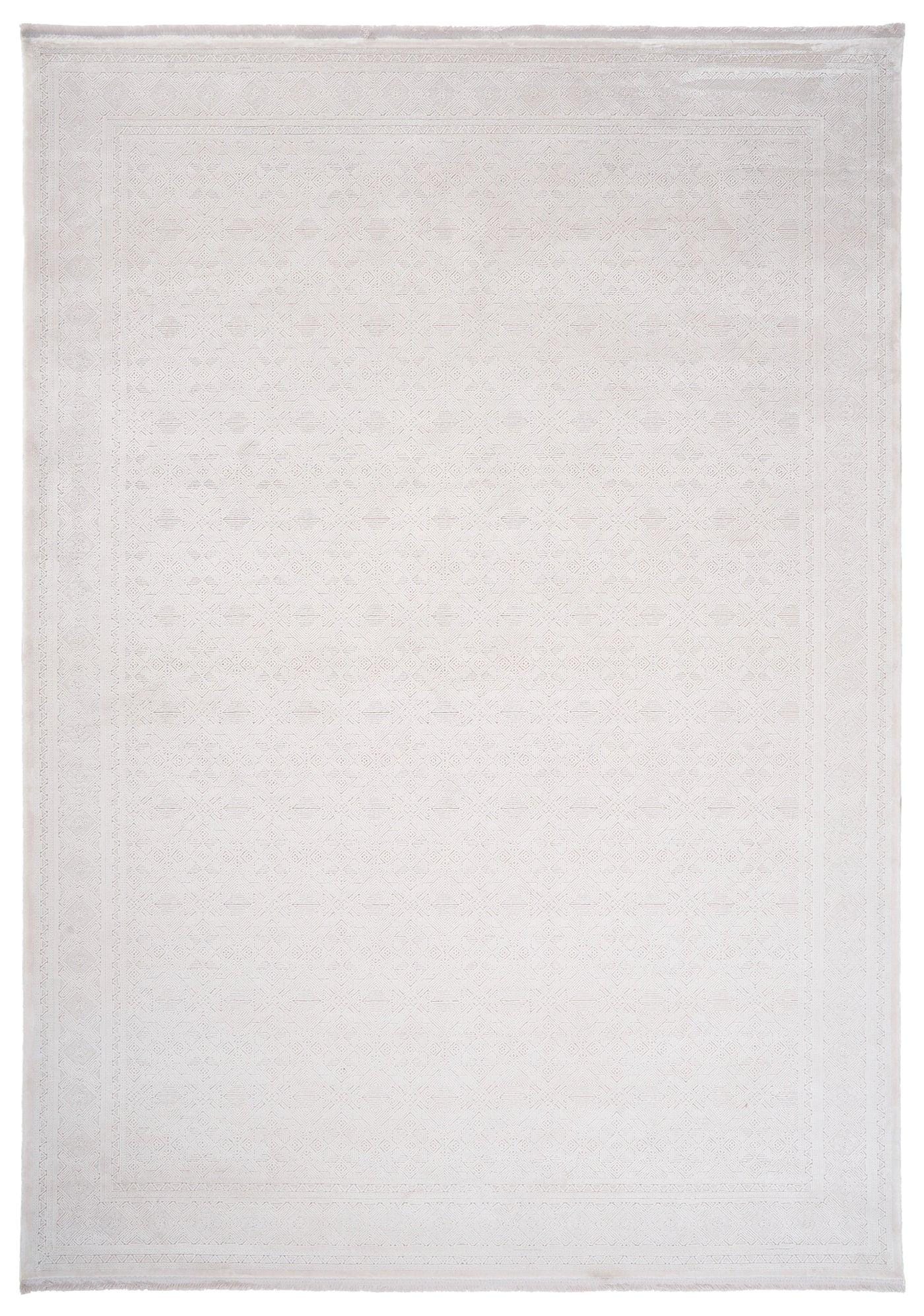 7x10ft, Cream Viscose Geometric Area Rug, Tone-on-Tone Boho Living Room Carpet