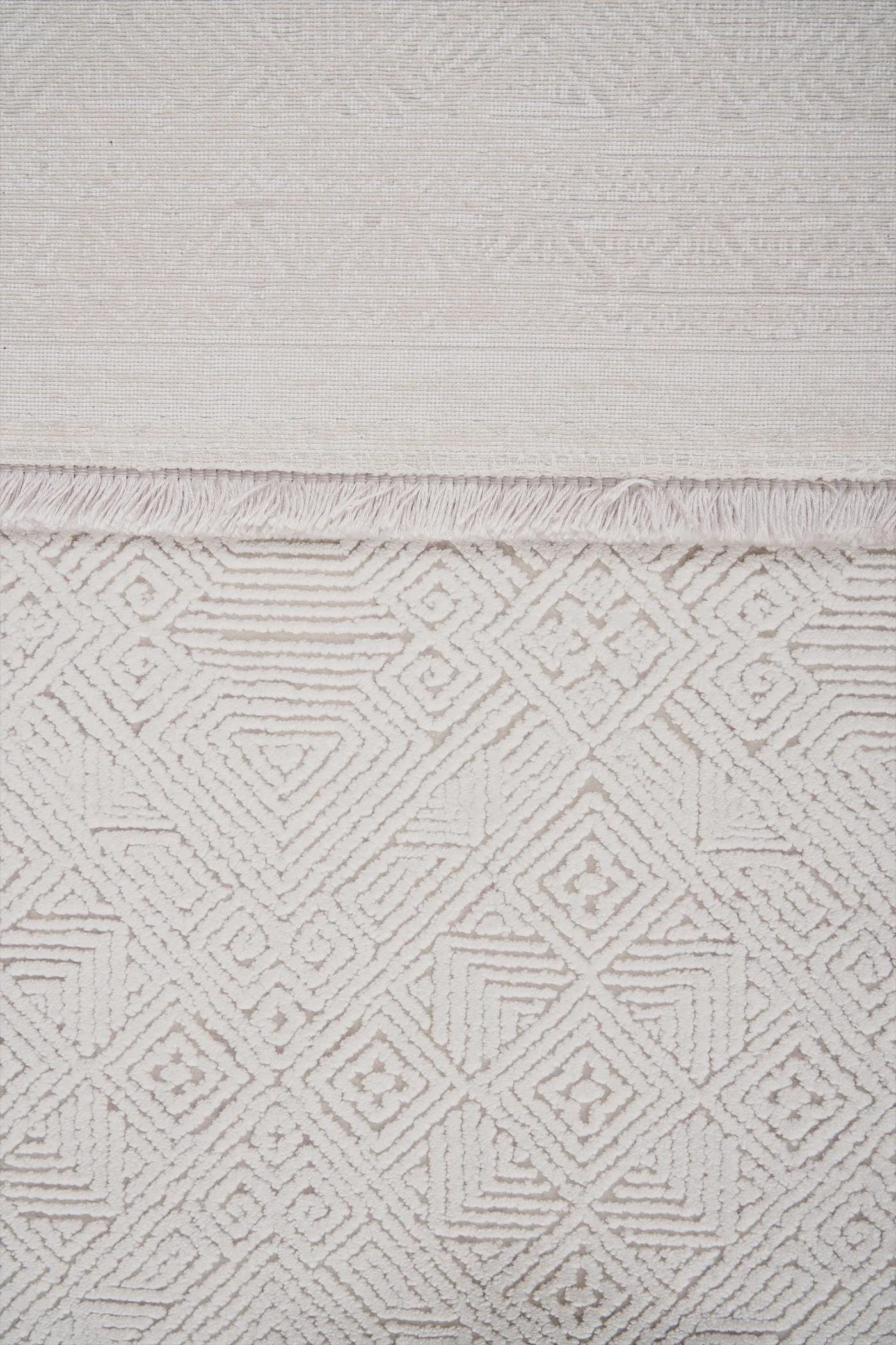 7x10ft, Cream Viscose Geometric Area Rug, Tone-on-Tone Boho Living Room Carpet