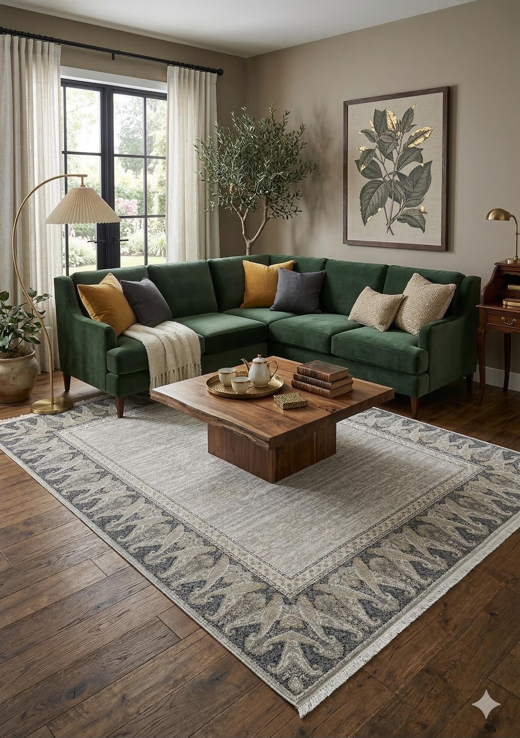 7x10ft, Beige Classic oriental Rug: Bamboo Yarn,fine fringes carpet