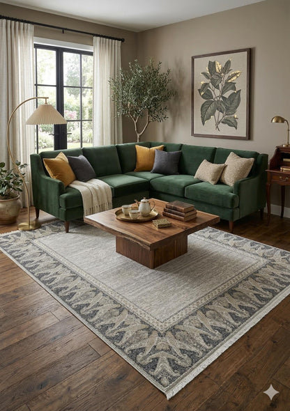 7x10ft, Beige Classic oriental Rug: Bamboo Yarn,fine fringes carpet