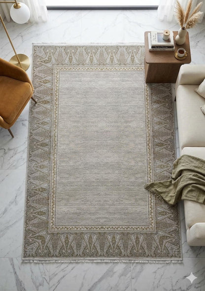 7x10 ft, Beige Classic oriental Rug: Bamboo Yarn,fine fringes carpet