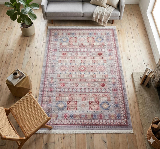 Red Turkish Vintage Rug – Distressed Washable Area Carpet for Living Room or Bedroom