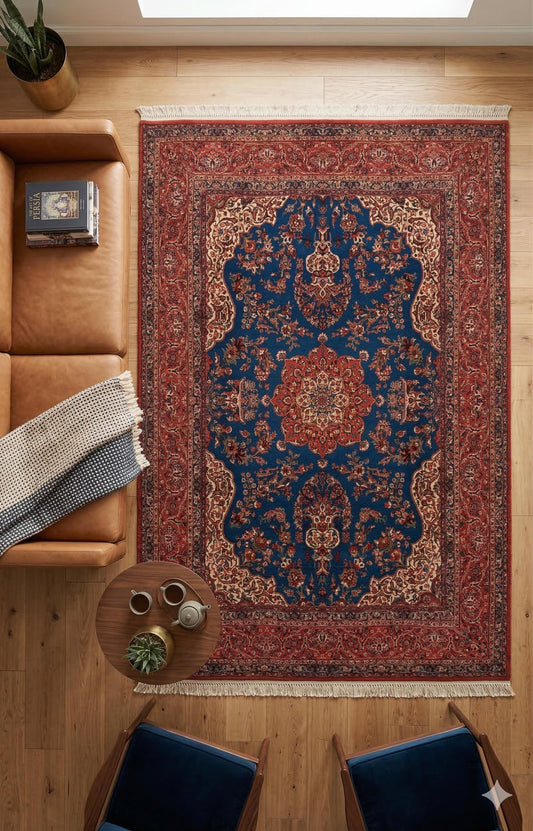 Red Vintage Oriental Rug: Classic Washable Rug with Tassels