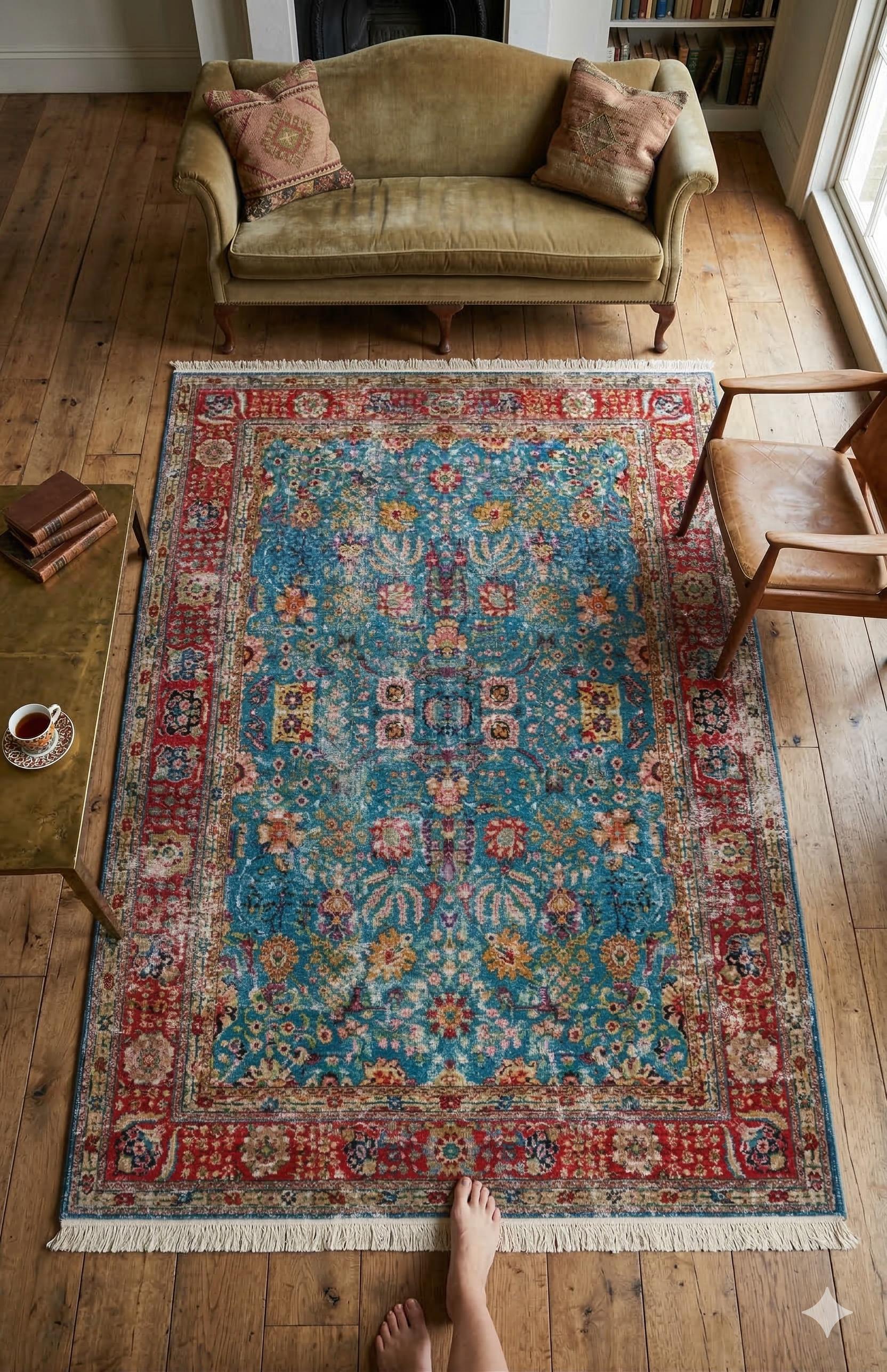 Blue Vintage Rug: Classic Washable Rug with Tassels