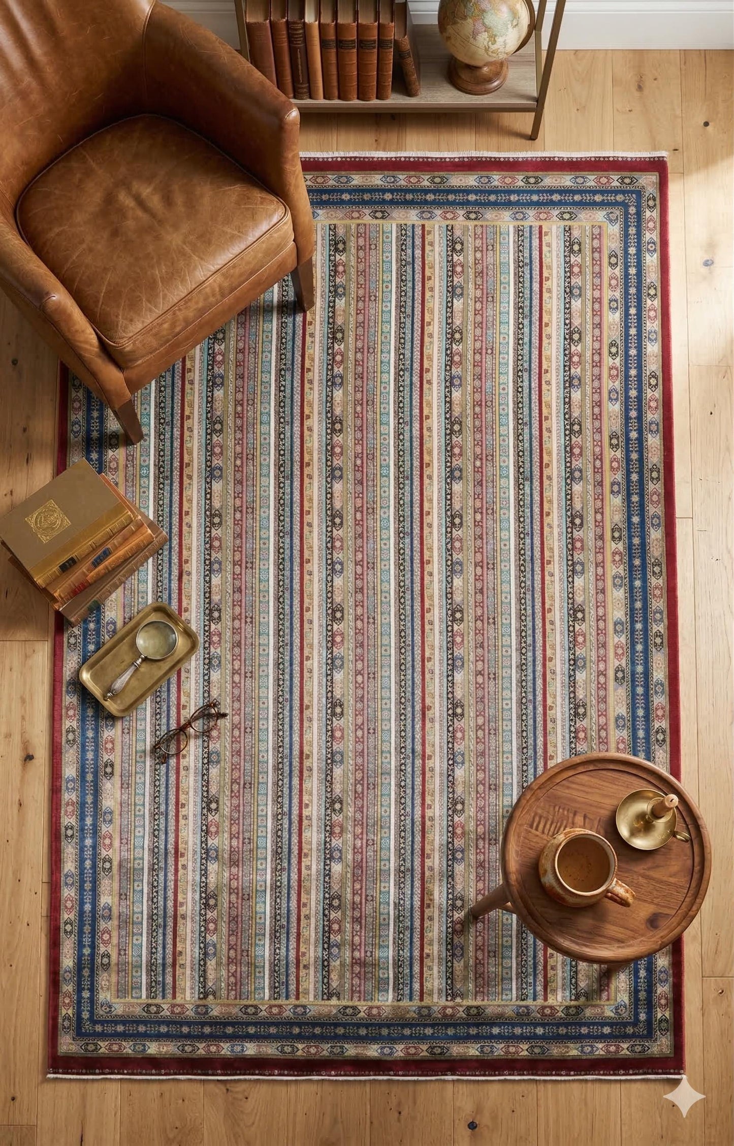 Red Striped Area Rug – Silk-Feel Viscose Oriental Carpet
