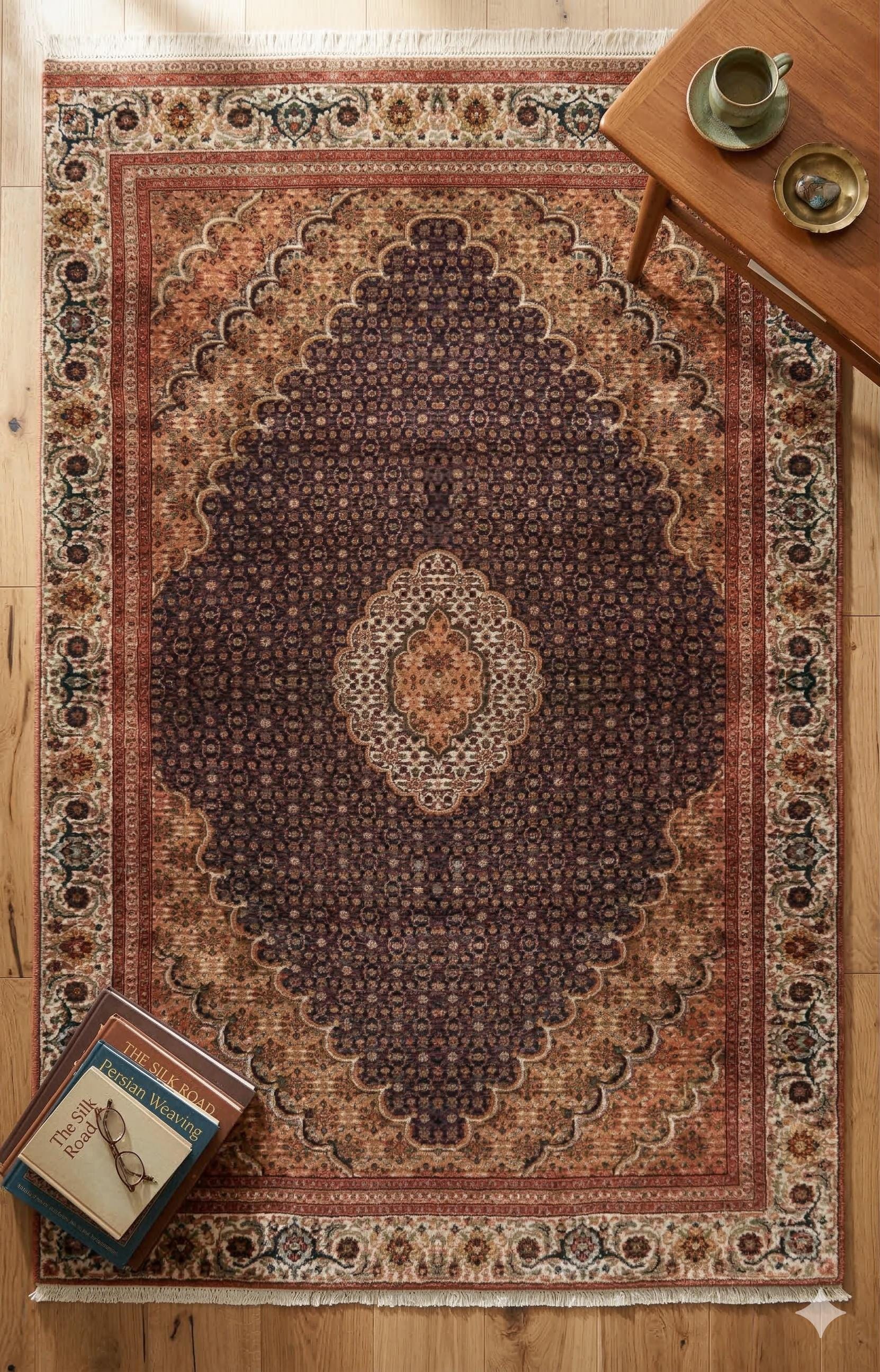 Black Vintage Rug: Washable Classic Rug with Tassels