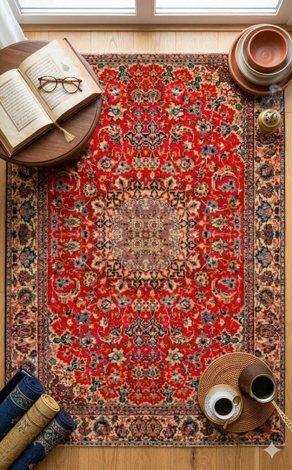 Red Vintage Rug: Classic Washable Rug with Tassels