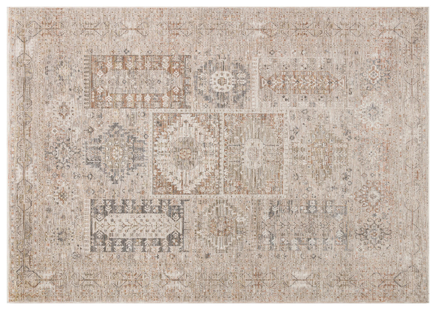 Vintage-Style Distressed Patchwork Area Rug – Muted Earth Tones & Terracotta