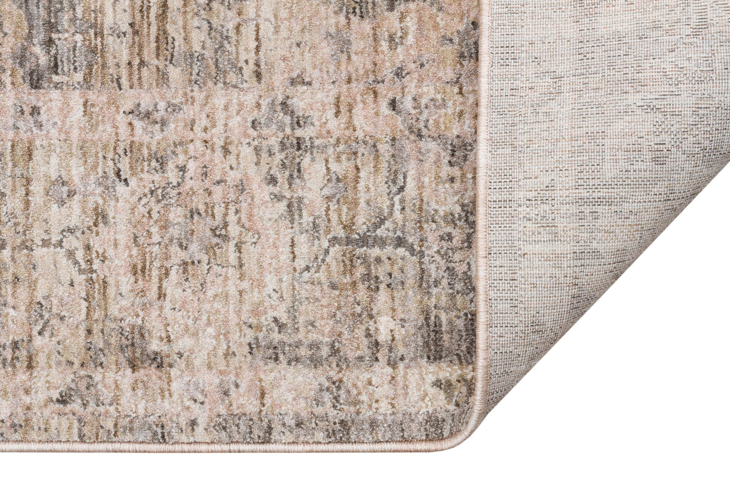 Distressed Oriental Area Rug – Faded Beige Grey Medallion Carpet, Low Pile