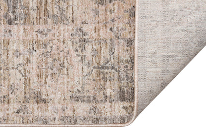 Distressed Oriental Area Rug – Faded Beige Grey Medallion Carpet, Low Pile