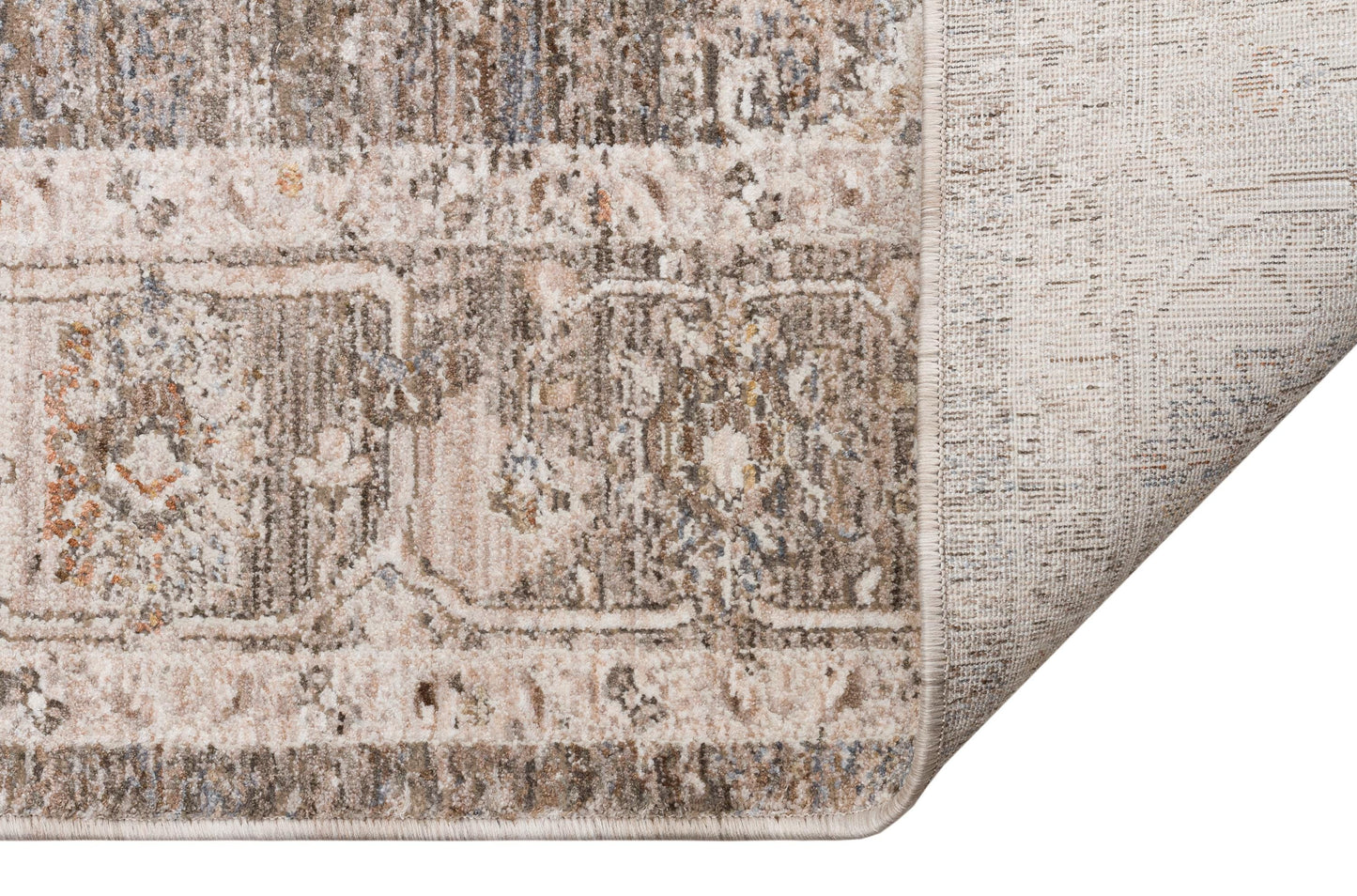 Distressed Vintage Persian Style Area Rug – Muted Taupe, Gray, Cream Medallion Carpet