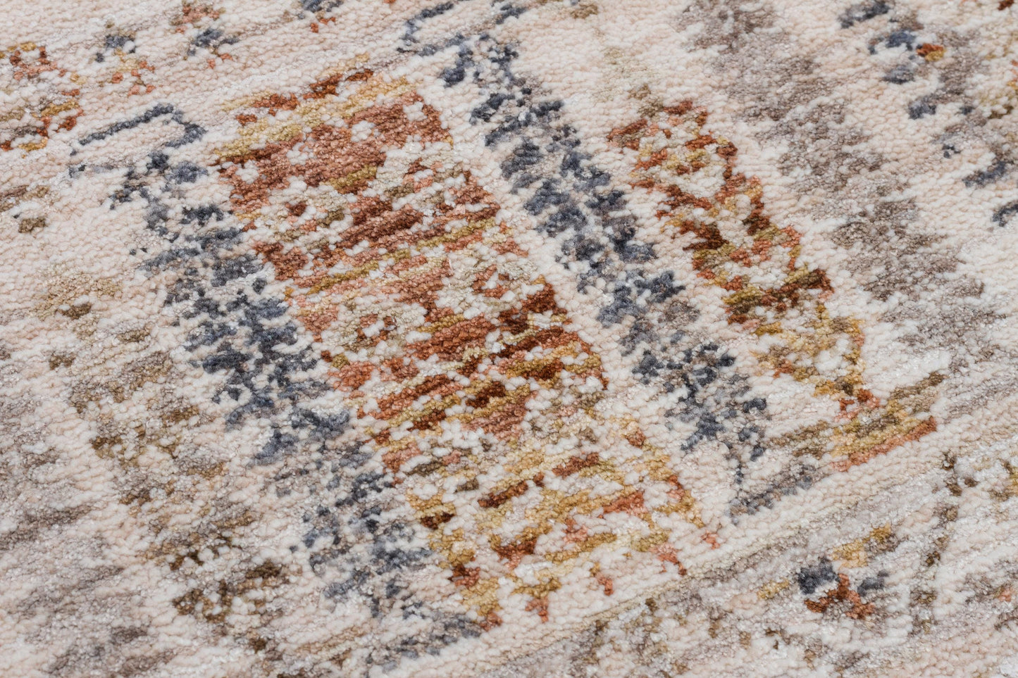 Distressed Persian Style Area Rug – Neutral Cream, Terracotta, Slate Blue Transitional Carpet