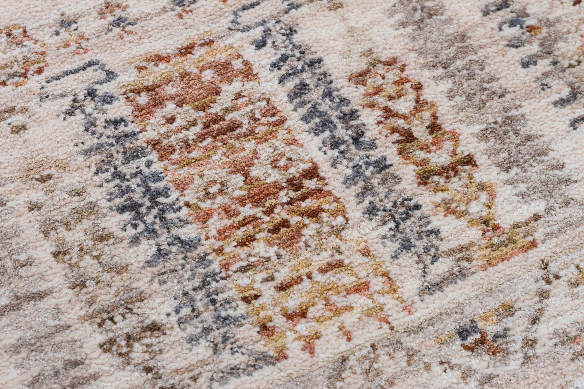Distressed Persian Style Area Rug – Neutral Cream, Terracotta, Slate Blue Transitional Carpet