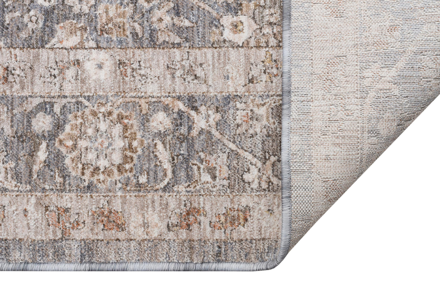 Distressed Floral Persian Style Area Rug – Slate Grey, Beige Transitional Carpet
