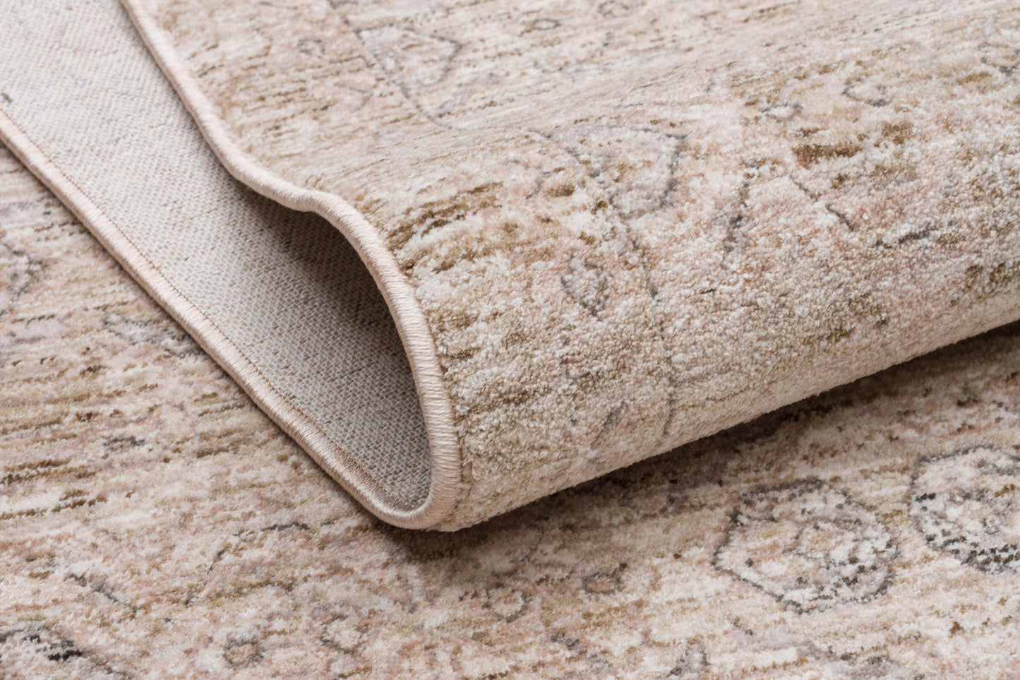 Distressed Turkish Medallion Rug – Neutral Beige Sage Green Oriental Carpet
