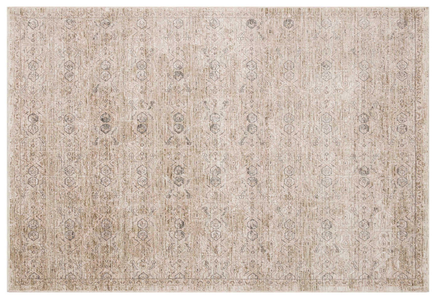 Distressed Turkish Medallion Rug – Neutral Beige Sage Green Oriental Carpet