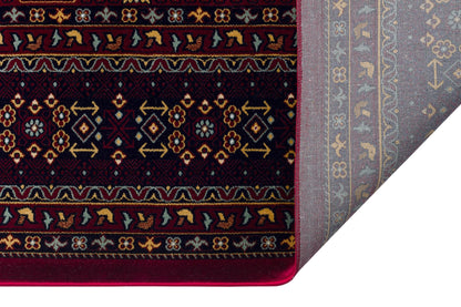 Crimson Red Persian Style Area Rug – Geometric Medallion Oriental Carpet