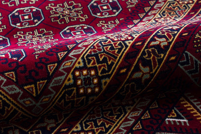 Crimson Red Persian Style Area Rug – Geometric Medallion Oriental Carpet