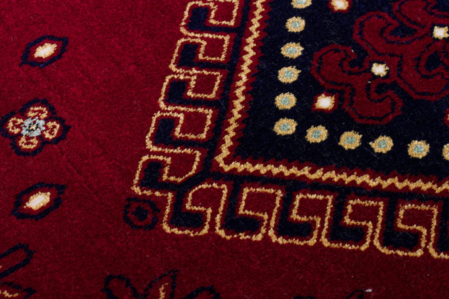 Crimson Red Persian Style Area Rug – Geometric Medallion Oriental Carpet