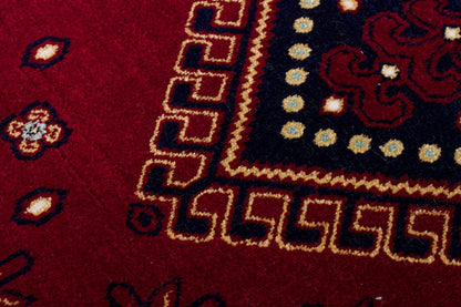 Crimson Red Persian Style Area Rug – Geometric Medallion Oriental Carpet