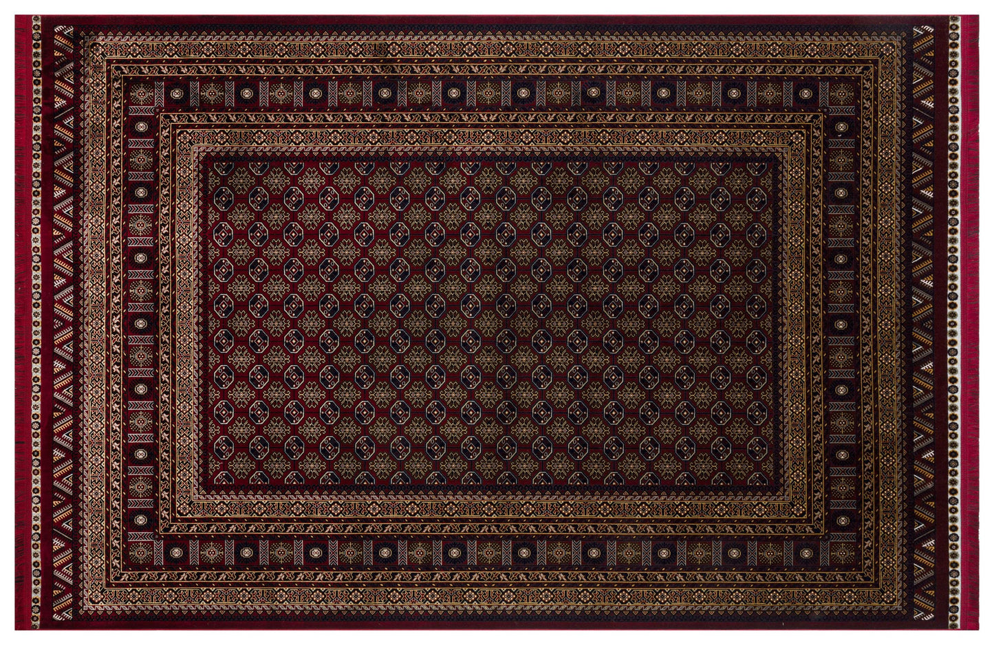 Crimson Red Persian Style Area Rug – Geometric Medallion Oriental Carpet