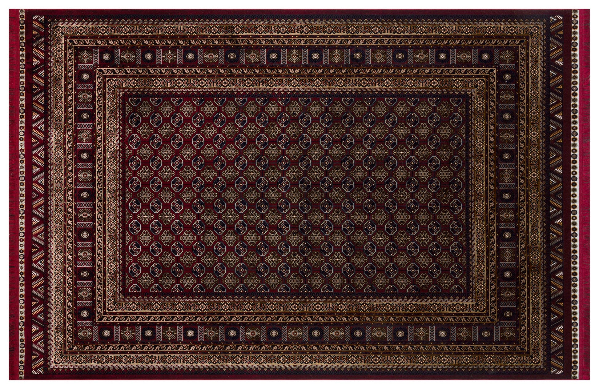 Crimson Red Persian Style Area Rug – Geometric Medallion Oriental Carpet
