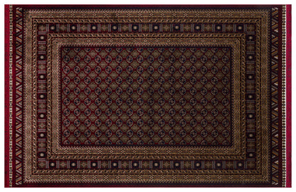 Crimson Red Persian Style Area Rug – Geometric Medallion Oriental Carpet