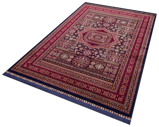Crimson Red Persian Style Area Rug – Geometric Medallion Oriental Carpet
