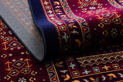 Crimson Red Persian Style Area Rug – Geometric Medallion Oriental Carpet
