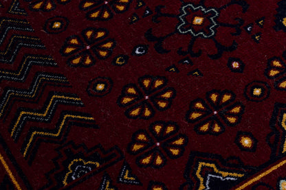Crimson Red Persian Style Area Rug – Geometric Medallion Oriental Carpet