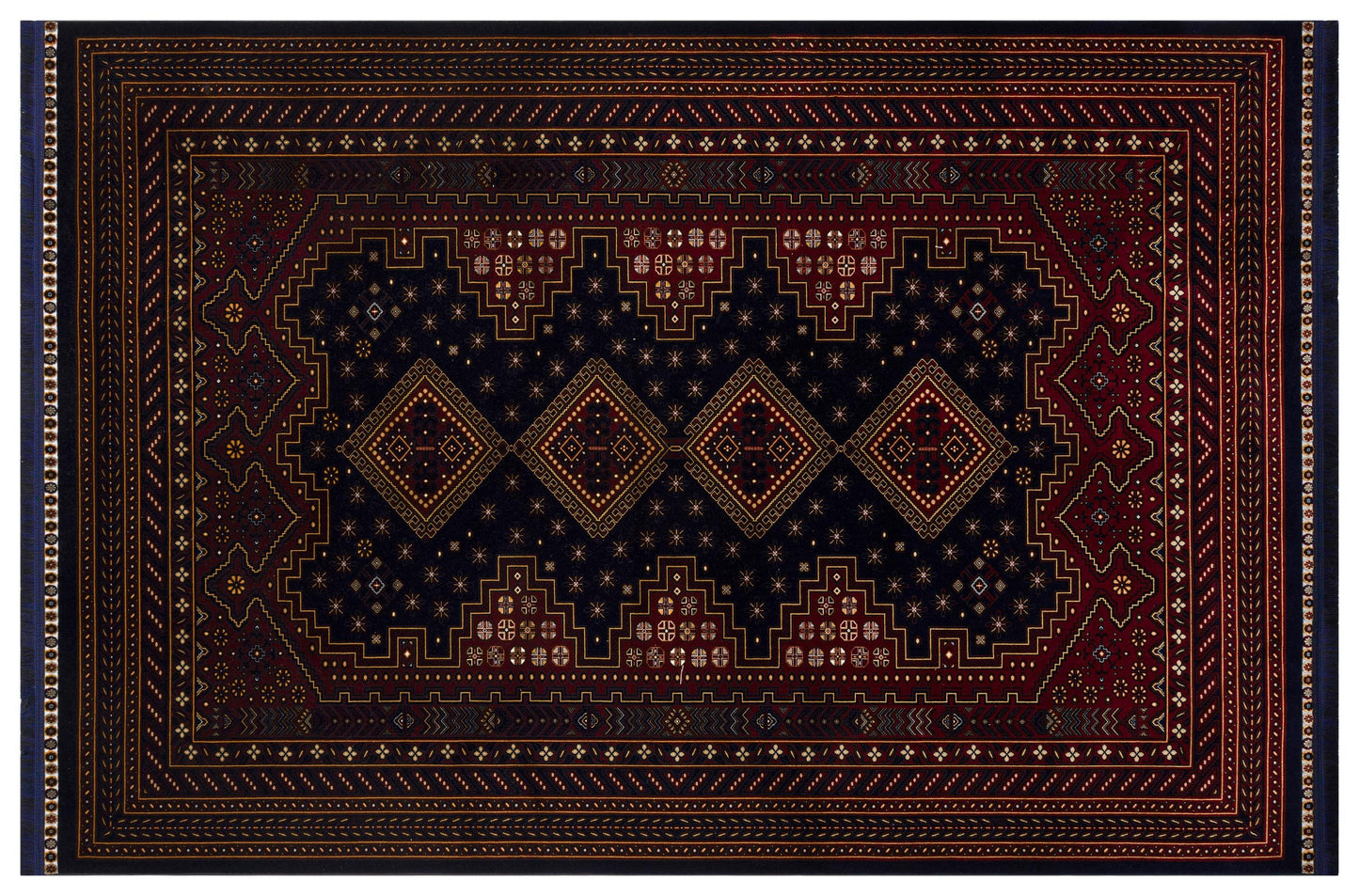 Crimson Red Persian Style Area Rug – Geometric Medallion Oriental Carpet