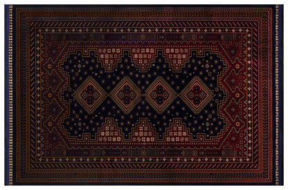 Crimson Red Persian Style Area Rug – Geometric Medallion Oriental Carpet