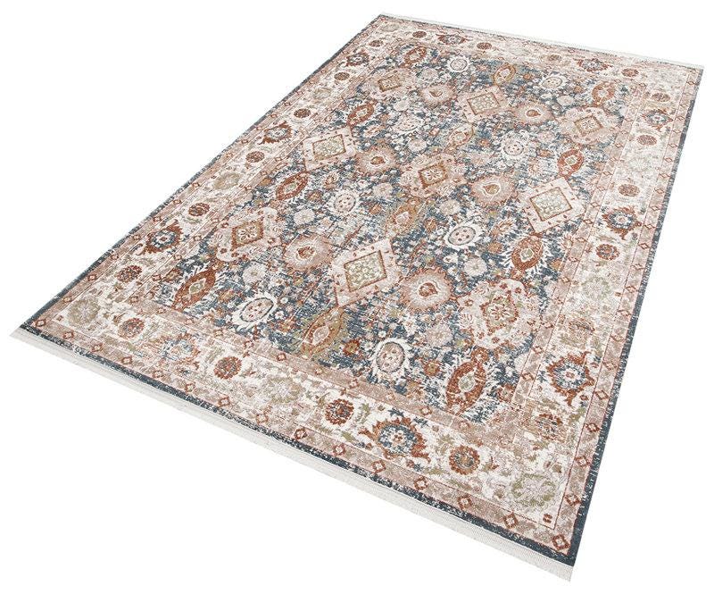 Distressed Persian Style Rug – Muted Blue Terracotta Boho Area Carpet