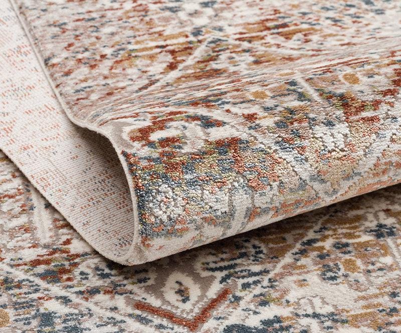 Distressed Persian Style Area Rug – Faded Terracotta Cream Boho Chic Decor