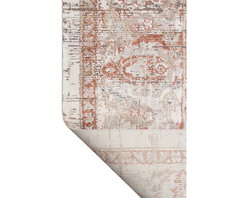 Distressed Terracotta Oriental Medallion Rug, Faded Antique Look Boho Carpet
