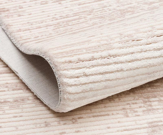 Modern Abstract Runner Rug, Cream Beige Hallway, Low Pile Fringe