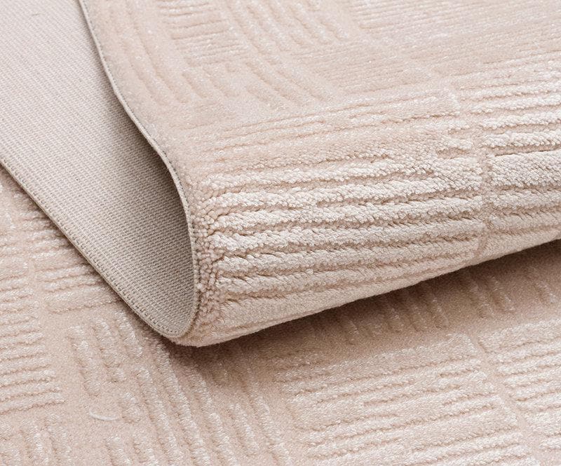 Modern Abstract Runner Rug, Cream Beige Hallway, Low Pile Fringe (Custom Sized)