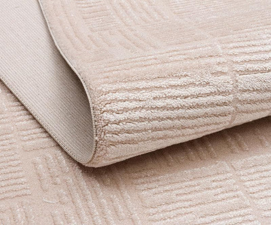Modern Abstract Runner Rug, Cream Beige Hallway, Low Pile Fringe (Custom Sized)